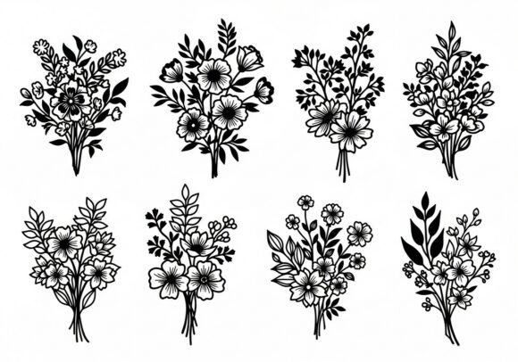 Black and White Floral Bouquets Flowers Graphics and Illustrations Review