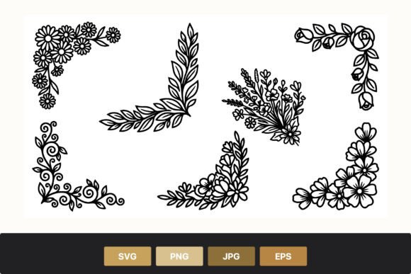 Black White Floral Corner Frames Graphics and Illustrations Review