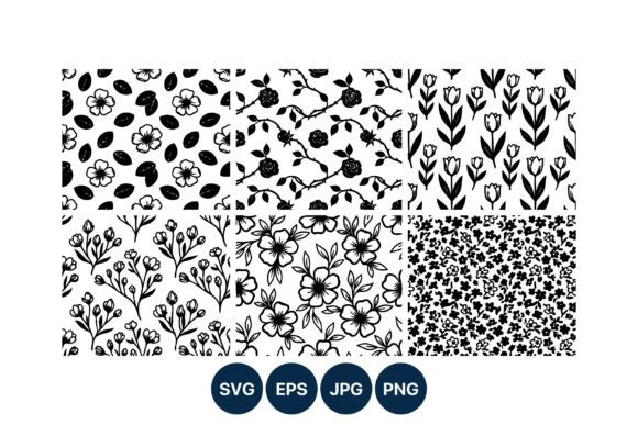 Black White Floral Patterns Set