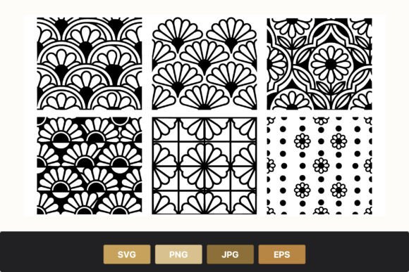 Black White Floral Tile Patterns for Graphics and Illustrations