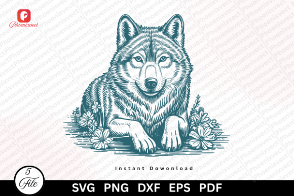 Botanical Woodland Floral Wolf SVG PNG Graphics and Illustrations