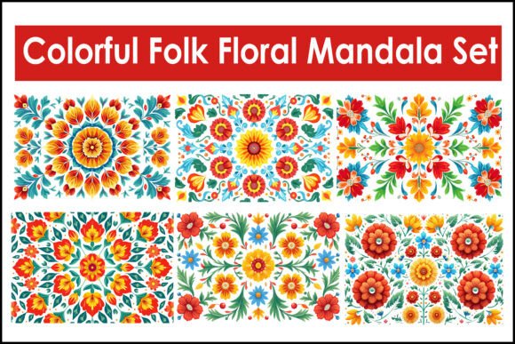 Colorful Folk Floral Mandala Bundle Graphics and Illustrations