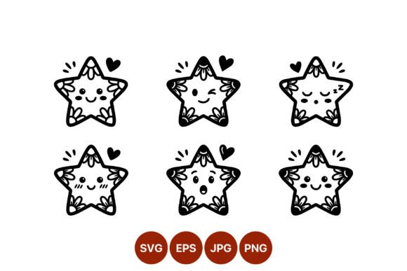 Cute Floral Stars with Smiles: Graphics and Illustrations for Digital Sellers