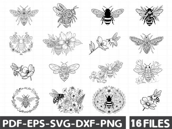 Floral Bee Svg, Bee with Flower Svg Graphics and Illustrations