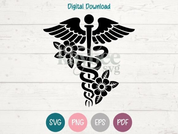 Floral Caduceus SVG PNG EPS PDF Design Review