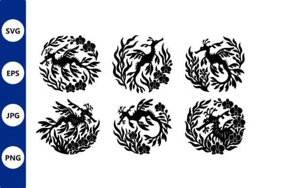 Floral Circle Dragon Wreaths Graphics and Illustrations