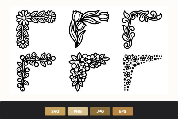 Floral Corner Borders Black White Vector Graphics and Illustrations