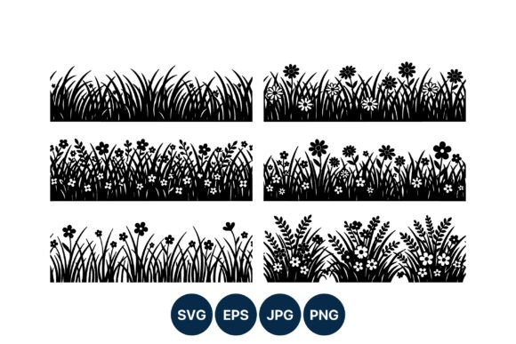 Floral Grass Borders Vector Set Black: Graphics and Illustrations Review