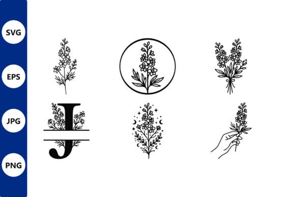 Floral Line Art Vector Set with Circular Graphics and Illustrations