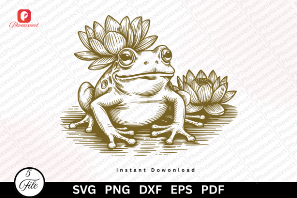 Floral Lotus Hand Drawn Vintage Frog SVG Graphics and Illustrations
