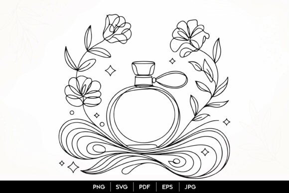 Floral Perfume Bottle Line Art SVG Graphics and Illustrations