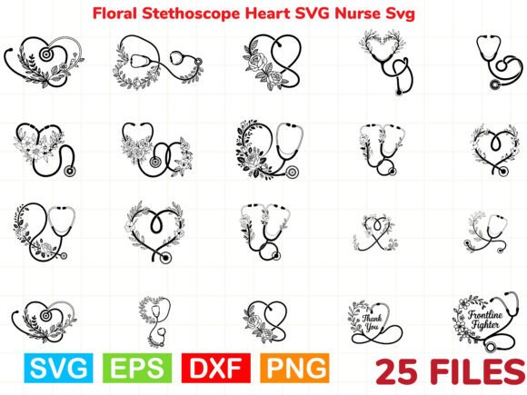 Floral Stethoscope Heart SVG Nurse Svg Graphics and Illustrations