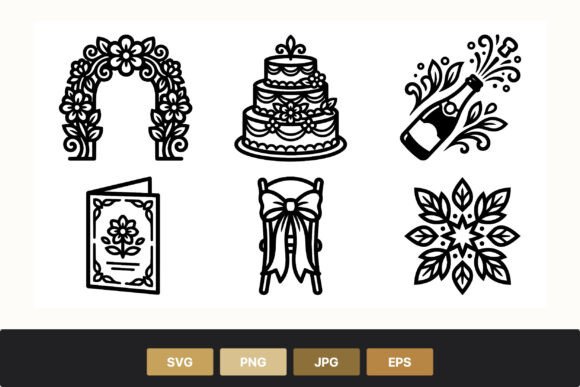 Floral Wedding Icons Black and White: Premium Graphics for Illustrations