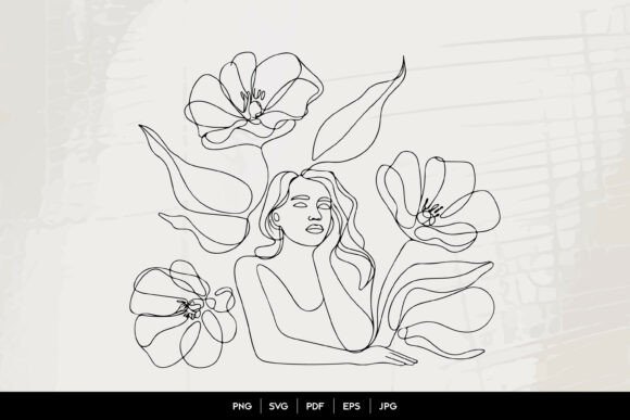 Floral Woman Continuous Line Art Graphics and Illustrations
