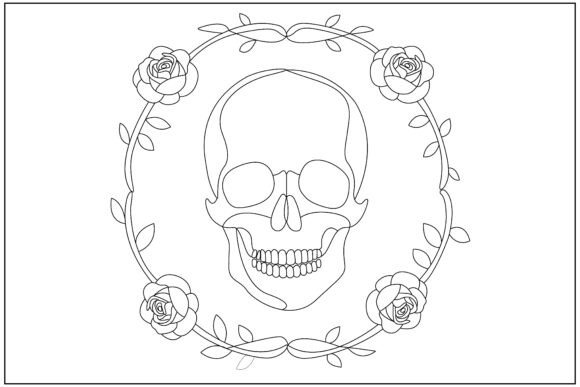 Gothic Skull Floral Circle Line Art Graphics and Illustrations Review