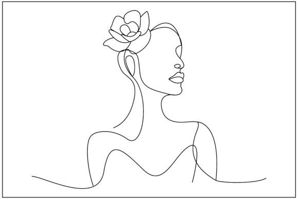 Romantic Floral Woman Line Art Graphics and Illustrations