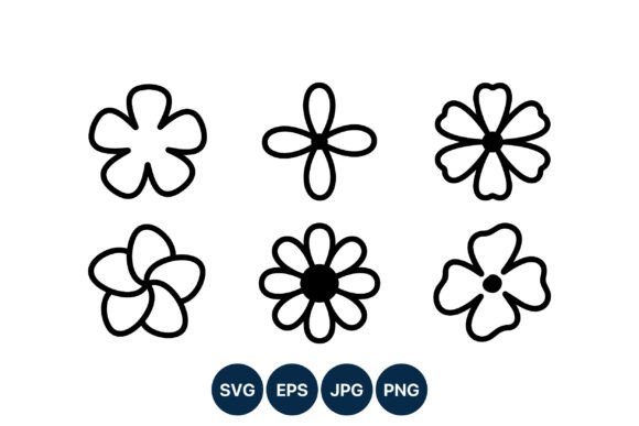 Six Simple Floral Line Art Shapes Graphics and Illustrations