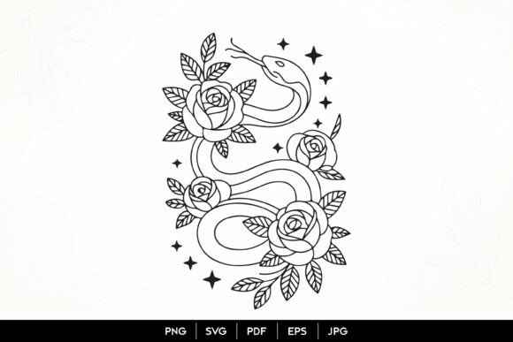 Snake and Roses Gothic Floral SVG Graphics & Illustrations