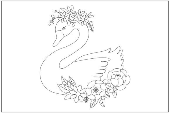 Swan Floral Crown Line Art Graphics and Illustrations