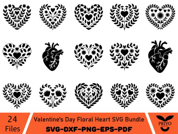 Valentine s Day Floral Heart SVG Bundle Graphics