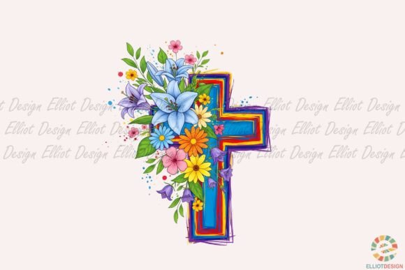 Vibrant Floral Cross Art Png Graphics and Illustrations Review