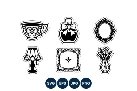 Vintage Floral Cup and Home Decor Vector Graphics and Illustrations
